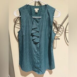 J. Crew Sleeveless Blue Blouse with Ruffle Detail, Size 4